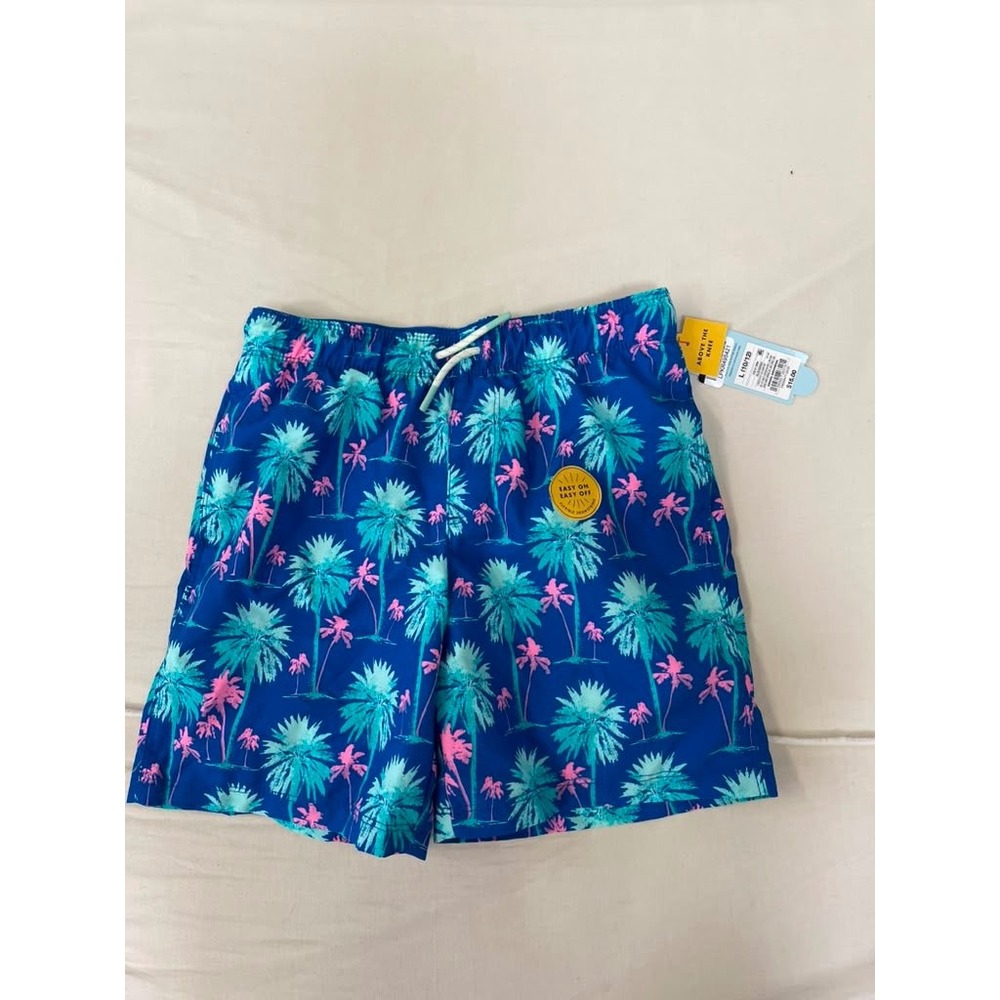 Cat & Jack Boys Blue Tropical Palm Tree Swim Trunks Size L 10/12 NWT